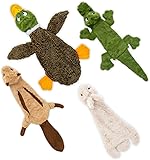 Best Pet Supplies 2-in-1 Stuffless Squeaky Dog Toys with Soft, Durable Fabric for Small, Medium, and Large Pets, No Stuffing for Indoor Play, Supports Active Biting and Play - 4 Figures, Small Small Wild Duck, Hare, Squirrel & Alligator