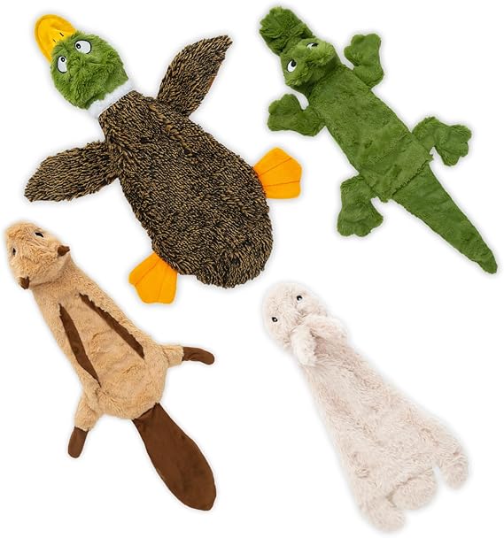Best Pet Supplies 2-in-1 Stuffless Squeaky Dog Toys with Soft, Durable Fabric for Small, Medium, and Large Pets, No Stuffing for Indoor Play, Supports Active Biting and Play - 4 Figures, Small