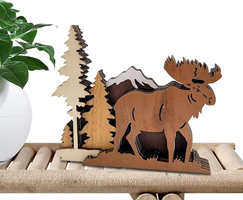 Figuras de alce de madera, decoración de ciervo de madera 3D  Estatuas de madera multicapa de animales del bosque estatuas de ciervos para