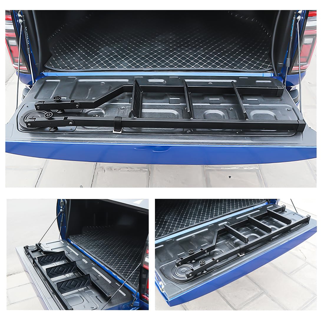 Heckklappenleiter Klappleiter für Ford Ranger Pickup Truck, 360° Klappbare Heckklappe Trittleiter Zubehör mit Breiten Anti-Rutsch-Stufen, universelle Passform, Schwarz