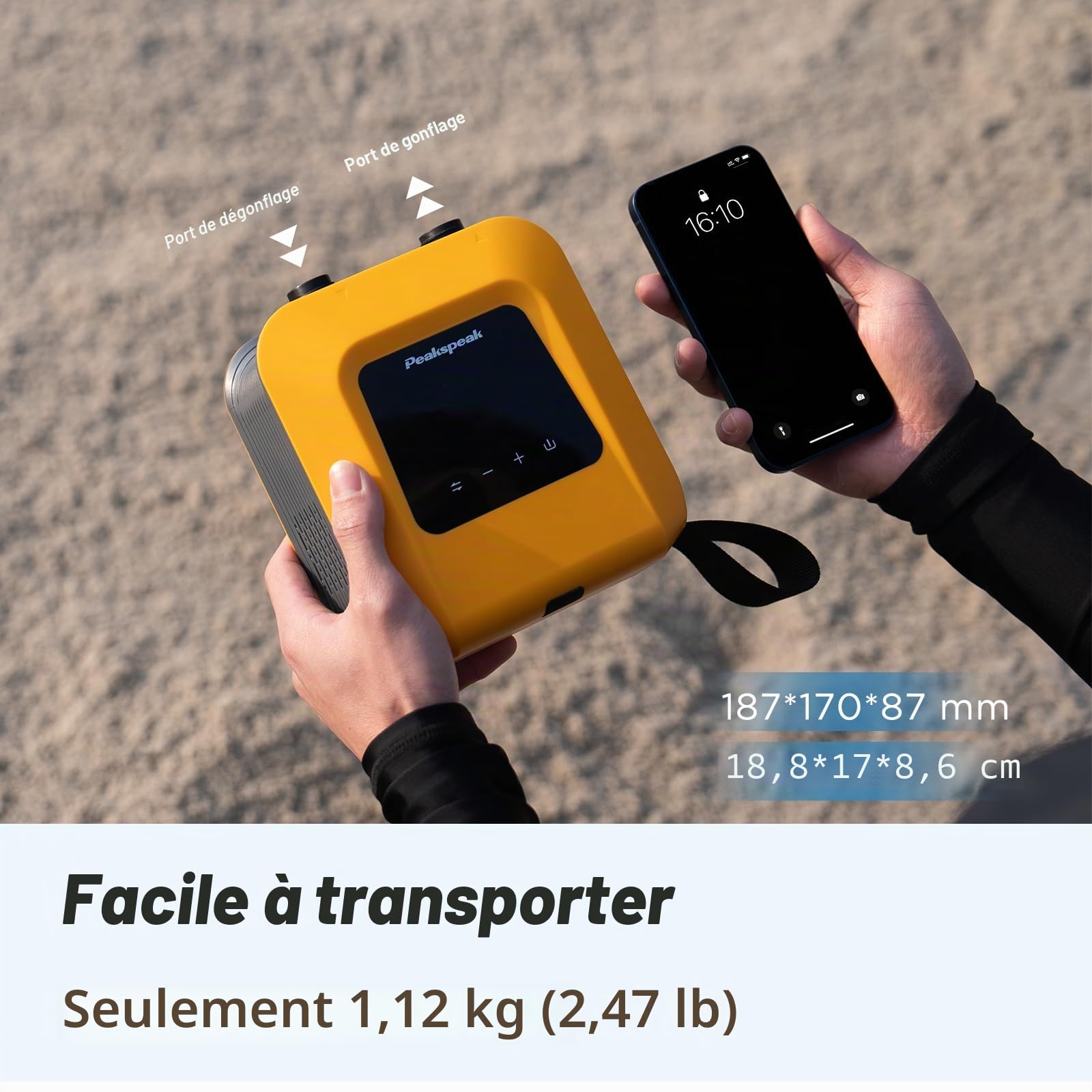 Peakspeak Pompe Paddle Electrique 20PSI - Rechargeable, gonflage/dégonflage Intelligent, arrêt Automatique pour Planches de Sup, Kayak,Ailes,cerf-Volant, Tente, Matelas