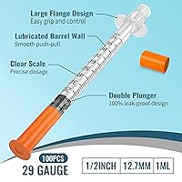 Vista 4 de Jeringas de insulina, 0.0 fl oz, 29G, 1/2" (12.7 mm) con aguja, U-100, envasadas individualmente, paquete de 100