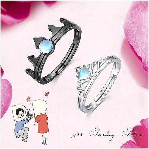 Miniatura 6 de CUOKA MIRACLE Couple Rings for Lover 925 Sterling Silver Crown Rings Princess and knight Matching Rings Promise Rings Adjustable Open Ring Gift for