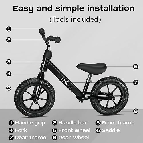 Miniatura 5 de Bicicleta de equilibrio para niños pequeños de 12 pulgadas, sin pedales, bicicleta de entrenamiento para niños de 24 meses a 5 años, ajuste sin