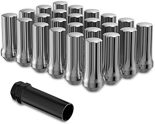 Richeer 24x Chrome M14x1.5 Lug Nut, Closed End Long Extended XL Spline，Bulge Acorn Spline Bulge Seat, for Express Suburban Savana Sierra Ram 1500 6 Lug Aftermarket Wheel