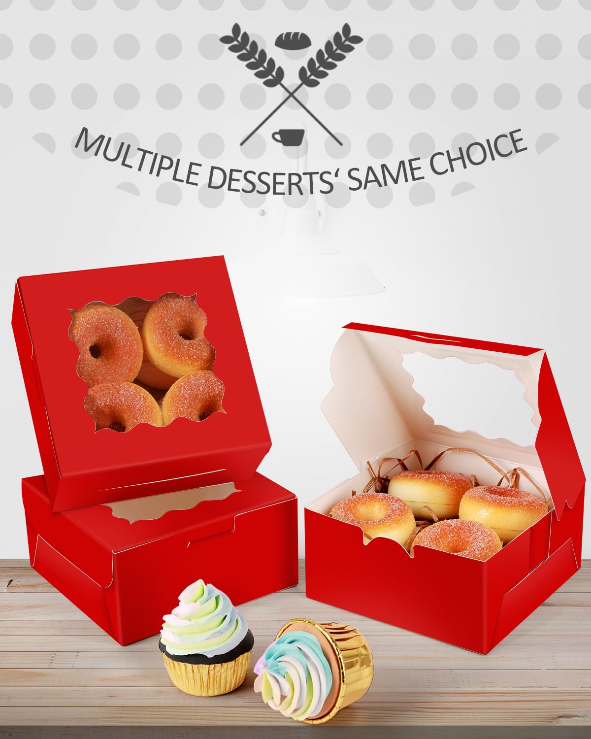Gcardist Up Red 15.2x15.2x7.6cm 15Pcs Cookie Box with Window Pastry Macaron Bakery Box For Packaging (6x6x3 inch) - Image 2