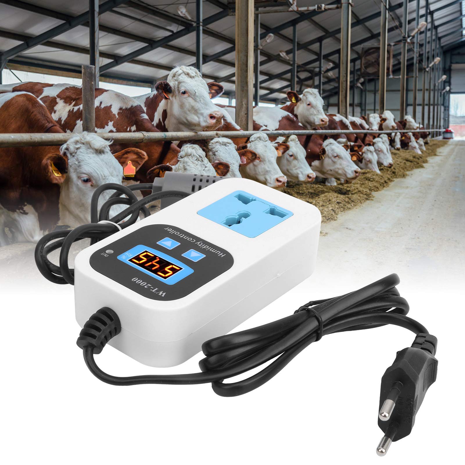Cyfrowy Regulator Wilgotności Nawilżanie Gniazdo Przełącznika Osuszania Abs Higrostat 0% ~ 99% RH WT‑2000 110-220 V Narzędzia do Kontroli Wilgotności dla Magazynów Szklarnie(EU Plug)