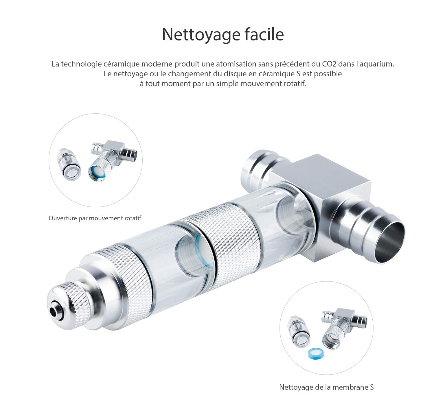 Q-Grow Diffuseur intégré de CO2 à réacteur externe - 22/16 mm Acier inoxydable