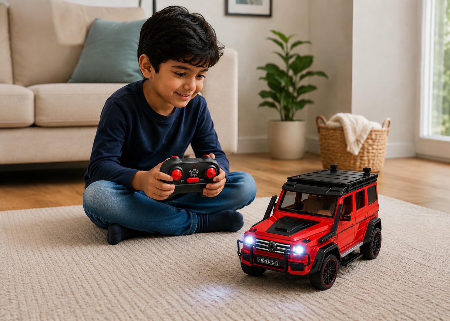RC Off Road Black G-Wagon SUV Toy Car with Remote Control, LED Lights & Rechargeable Battery, with Smoke (red)-image-40