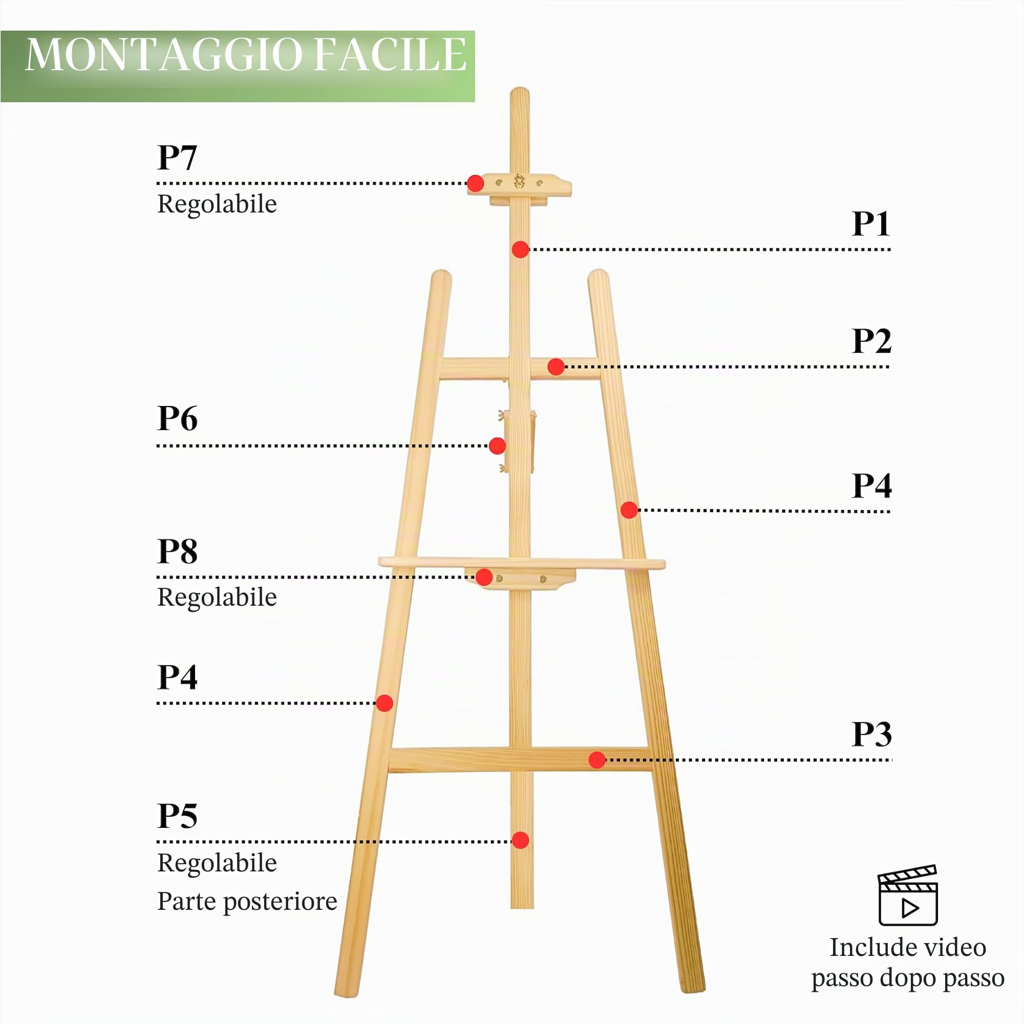 Cavalletto acrilico professionale 150 cm include pennelli. Cavalletto pittura per tele grandi e piccole. Cavalletto in legno pieghevole e regolabile in altezza. Supporto per tele e esposizione a
