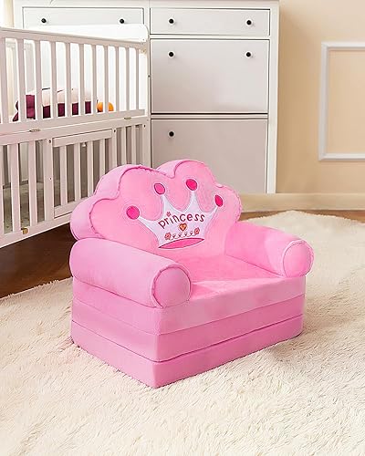 Miniatura 2 de MOONBEEKI Sofá Plegable para Niños, Silla Plegable de Princesa para Niños Pequeños de 1-3 Años, Muebles para Niños para Sala de Juegos, Regalo para