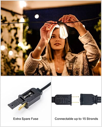Miniatura 6 de Lightdot Guirnalda de luces LED para exteriores de 300 pies, con bombillas ST38 inastillables, 2200 K regulables, luces colgantes impermeables para