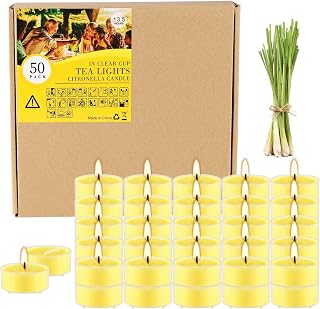 3.5-Hour 50Pack Citronella Tealight Candles, Outdoor and Indoor Summer Scented Candle,Natural Soy Wax Candle for Home Patio Garden Yard Balcony,BBQ Birthday Emergency