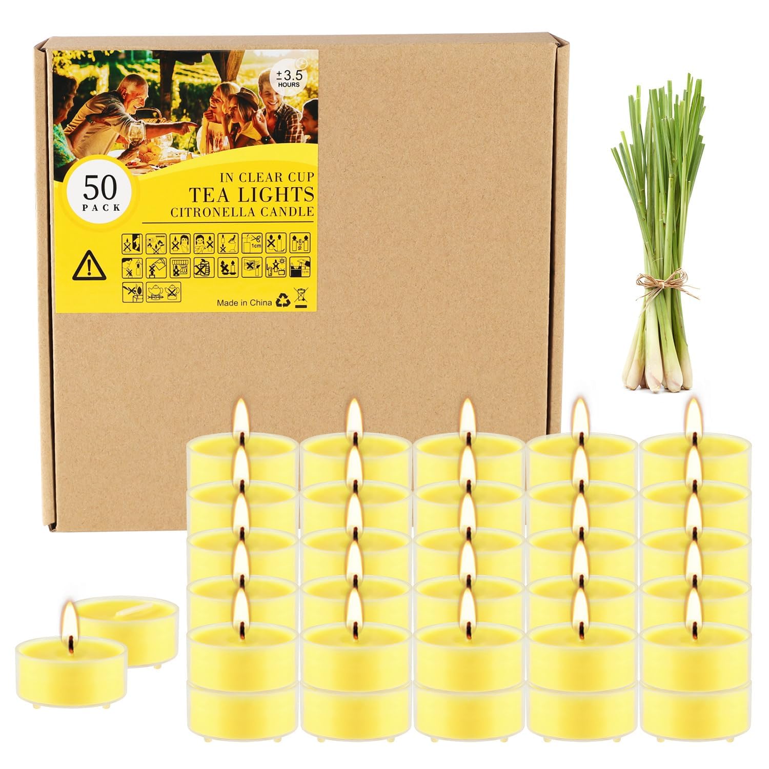 3.5-Hour 50Pack Citronella Tealight Candles, Outdoor and Indoor Summer Scented Candle,Natural Soy Wax Candle for Home Patio Garden Yard Balcony,BBQ Birthday Emergency