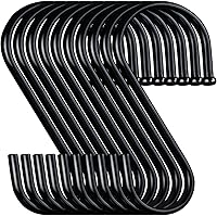 Vista 1 de Ganchos negros de metal resistente en forma de S – Paquete de 10 ganchos para colgar ropa o ollas de cocina, armario, jeans, bolsas, utilidad