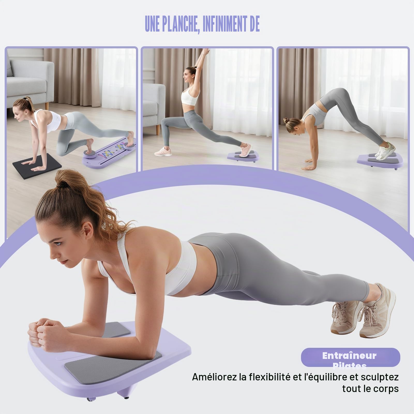 Plateau de Pilates - Ensemble de Reformer de Pilates, Plateaux de Pilates 6 en 1 pour l'entraînement à domicile, Plateaux de Pilates Reformers portables et pliables, Plateau de Pilates