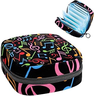 Bolsa de almacenamiento de servilletas sanitarias, bolsa de tampón para copa menstrual, organizador para almohadillas de período, organizador para mujeres y niñas, notas musicales, color negro