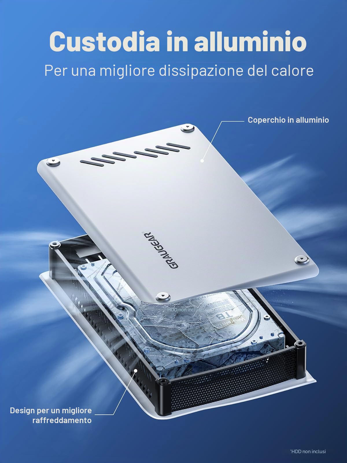 GRAUGEAR Disco rigido esterno da 8 TB in alluminio per PS5, PS5 Slim & Pro HDD da 3,5 pollici, formattato per PS5/PS4, ideale per giochi e spazio di archiviazione