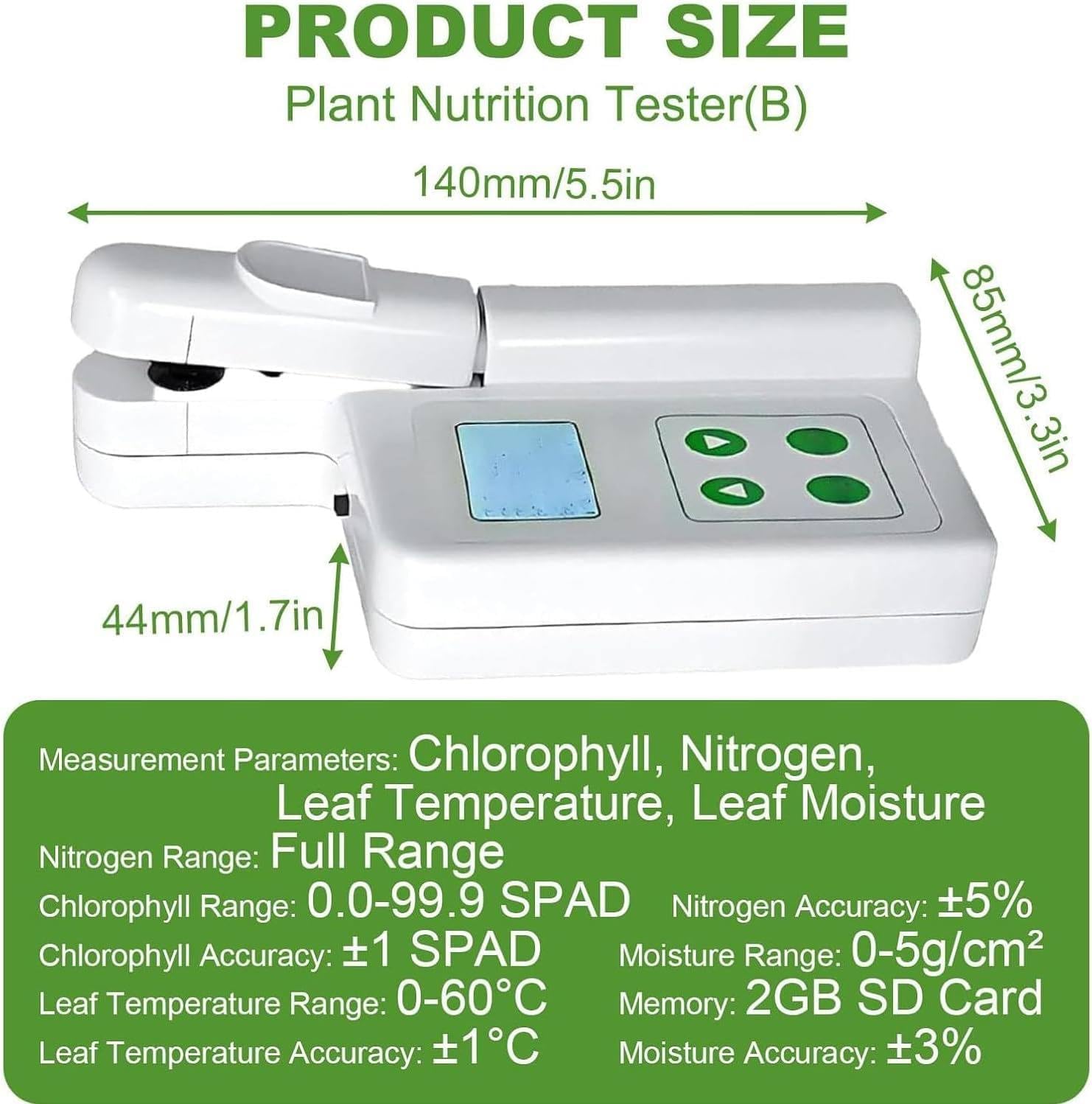 Digital Chlorophyll Meter Analyzer Tester, Handheld 4 in 1 Plant Nutrition Tester - for Chlorophyll Content, Nitrogen Content, Leaf Temperature & Leaf Moisture, Chlorophyll Range 0.0-99.9 SPAD