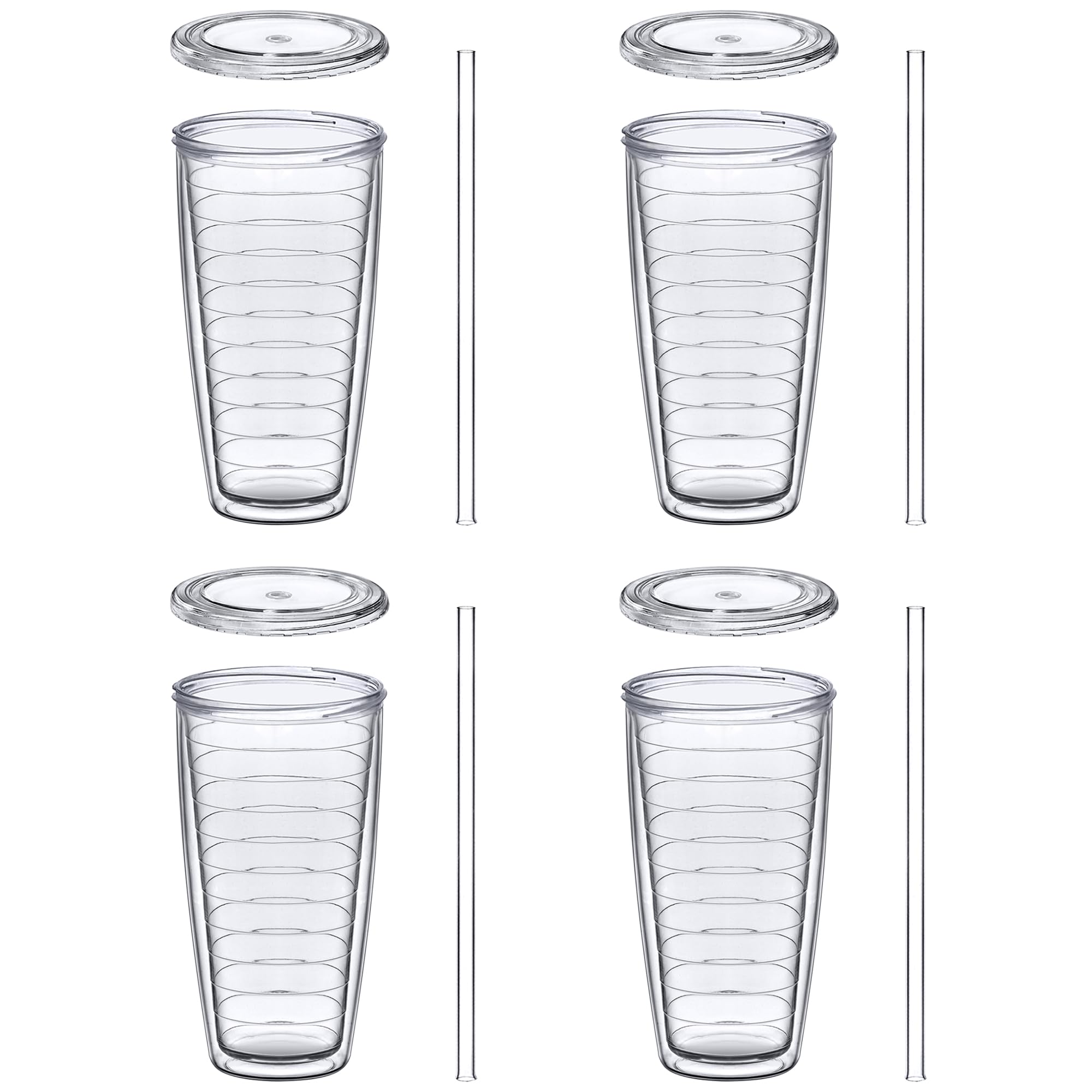 Amazing Abby - Alaska On-the-Go – Isolierte Kunststoffbecher mit Deckel und Strohhalm (4er-Set), doppelwandige Reisebecher, klare Trinkgläser, BPA-frei, bruchsicher, spülmaschinenfest