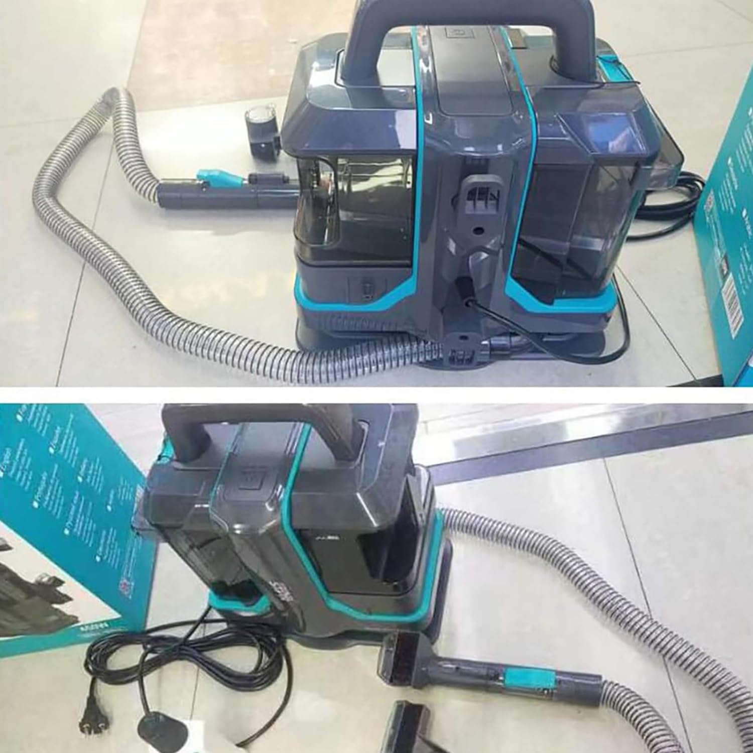 Limpiador Portátil De Alfombras, Máquina Limpiadora De Alfombras Y Tapicería De Mano, 450 W, 11 Kpa, Fuerte Succión Y Quitamanchas con 2 Cepillos, Función De Autolimpieza, para Mascotas, Escaleras