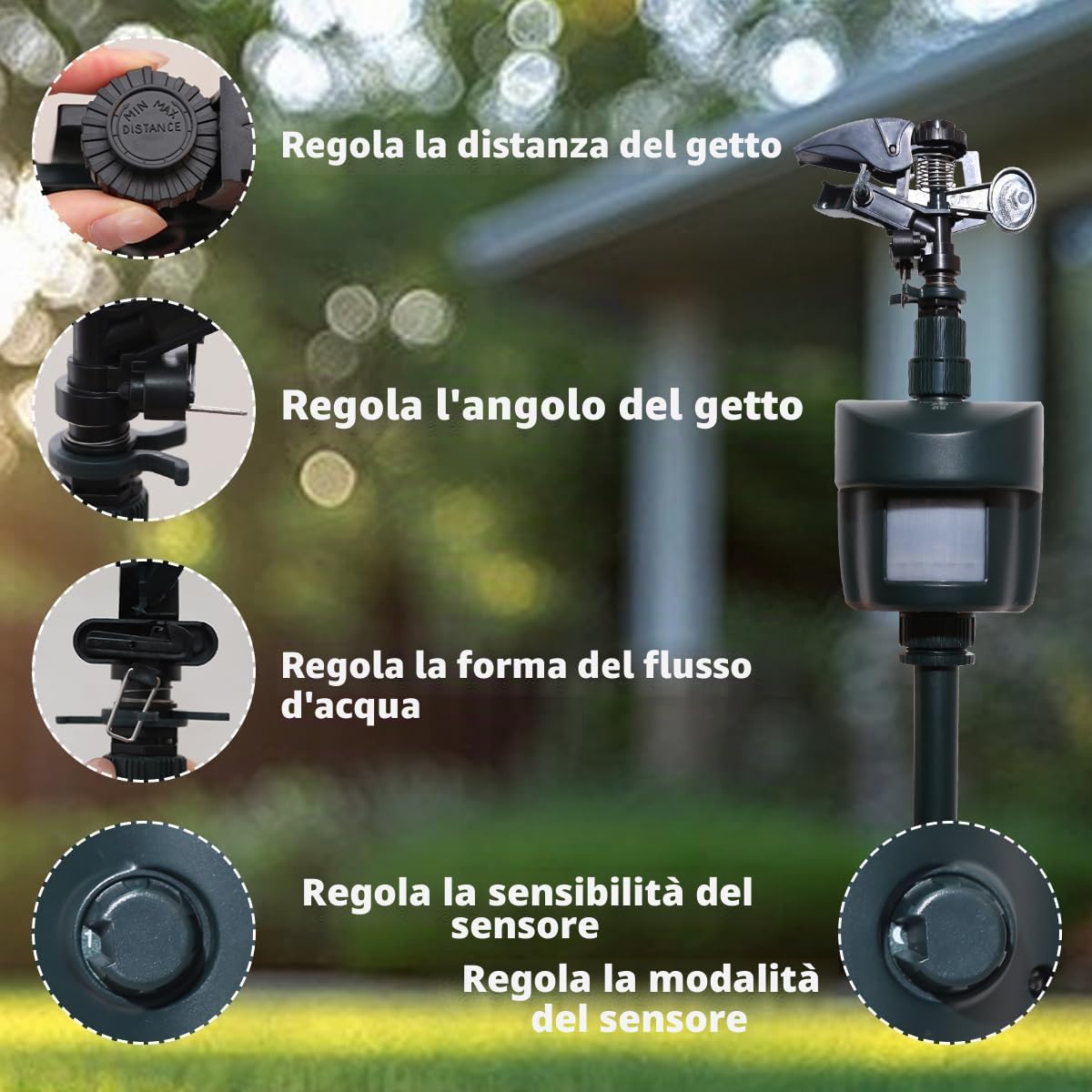Repellente per uccelli da giardino, con rilevamento diurno e notturno,acqua e uccelli, repellente per aironi, per espellere gatti, procioni, animali selvatici, portata fino a 10 m | Dissuasore per aironi e cani, gatti, martore, procioni, animali selvatici