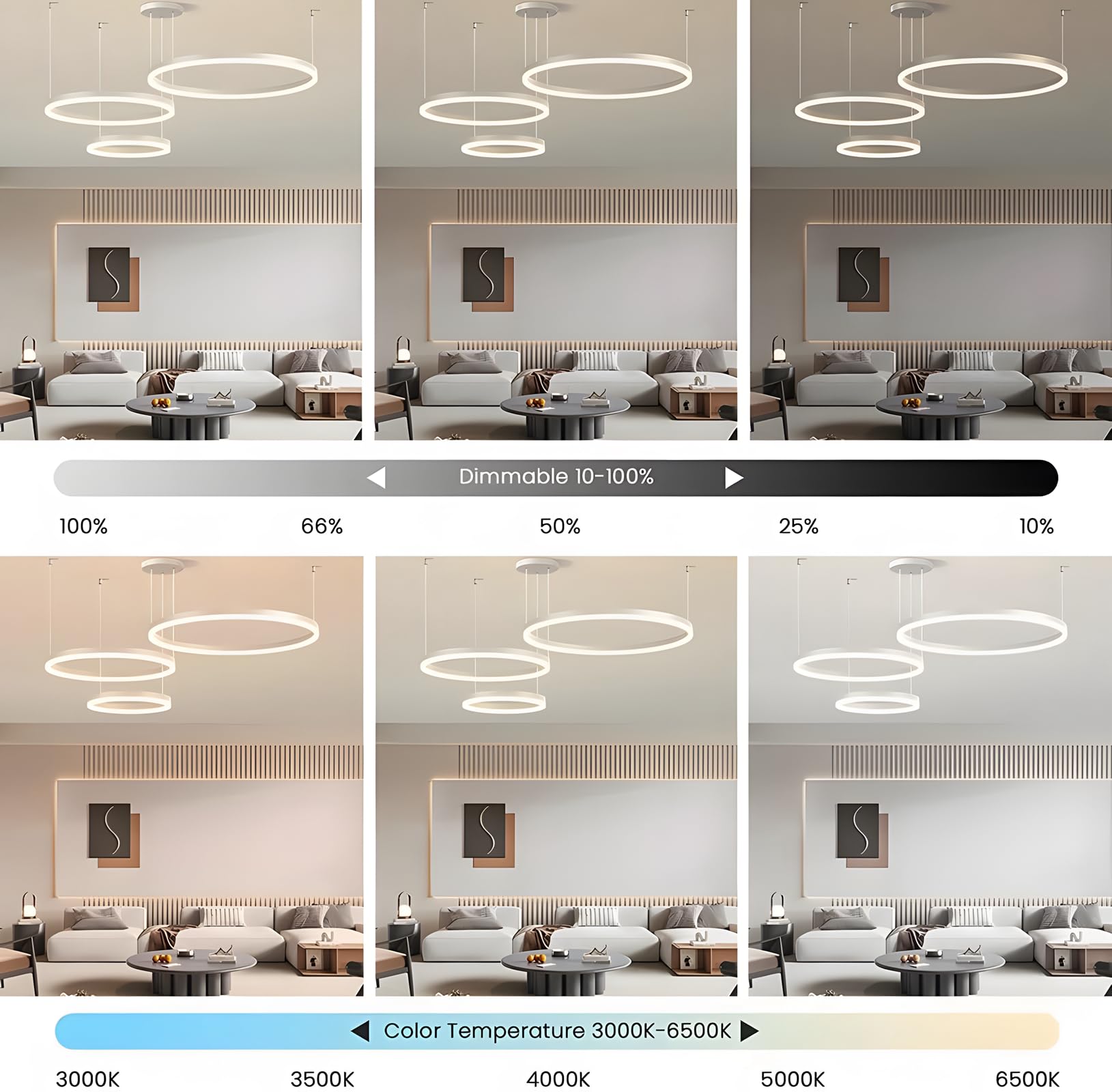 Lámpara LED Metal | 3 Círculos 40+60+80cm | 90W Lámpara Colgante Techo Anillos, Control Remoto Regulable 3000-6000 K, Lámpara Colgante Pantalla Acrílica Sala Dormitorio Vestíbulo【Blanco】