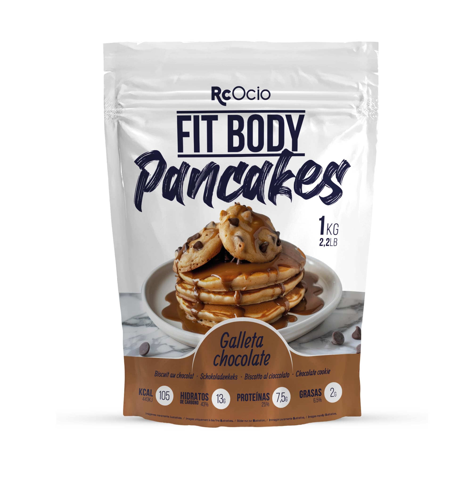 Mezcla para Tortitas/Pancakes proteica FitBody saciante Alto en Proteínas Bajo en Calorías | Tortita proteina Sin Azúcares Añadidos, Ingredientes Naturales (1KG, Galletas de chocolate)