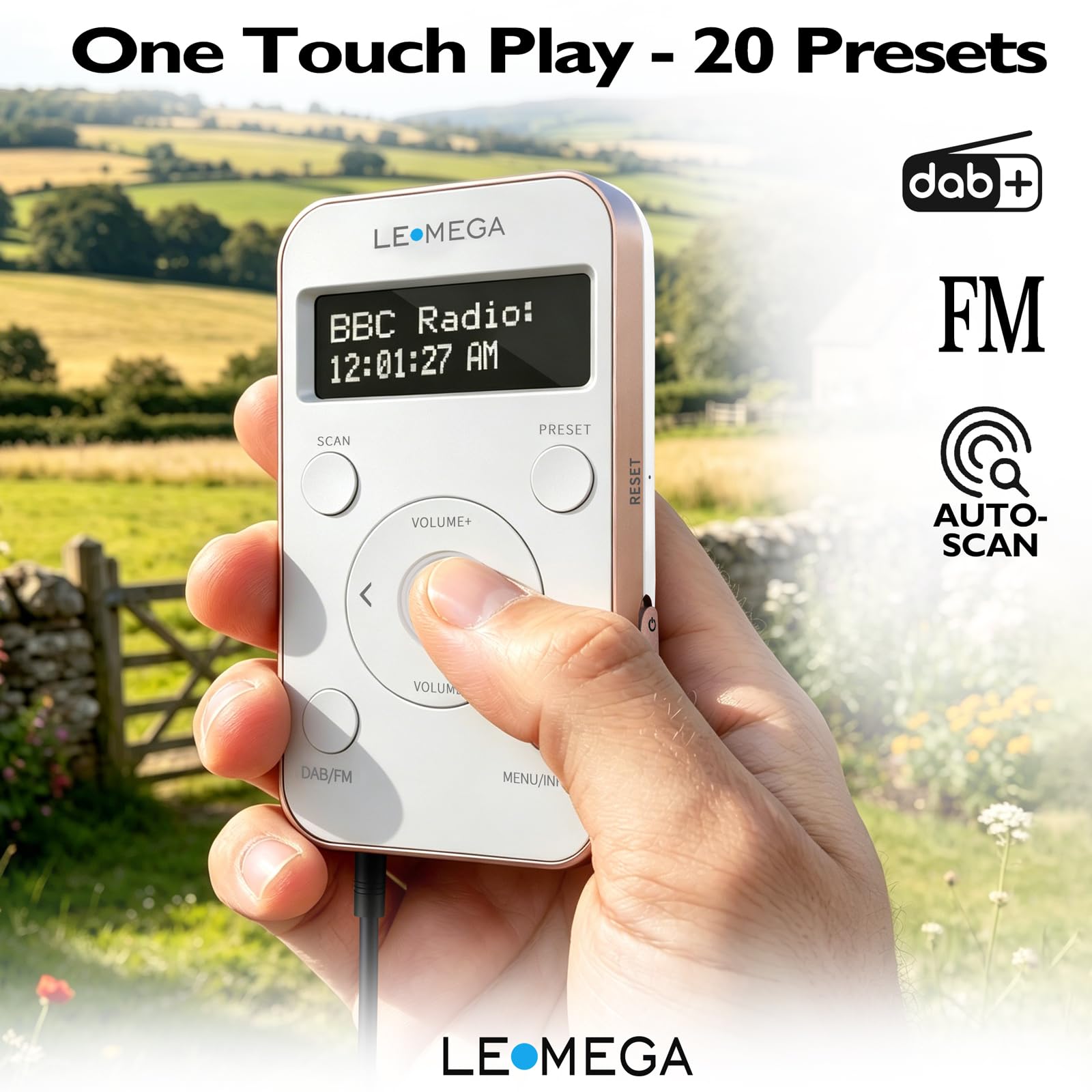 LEMEGA PR1L Radio DAB Tascabile,Radio FM,Radio DAB+ Portatile,Cuffie Incluse,Batteria Ricaricabile,40 Preselezioni, Radio DAB Sportiva con Interruttore Bloccabile.Nero/Argento(Champagne)