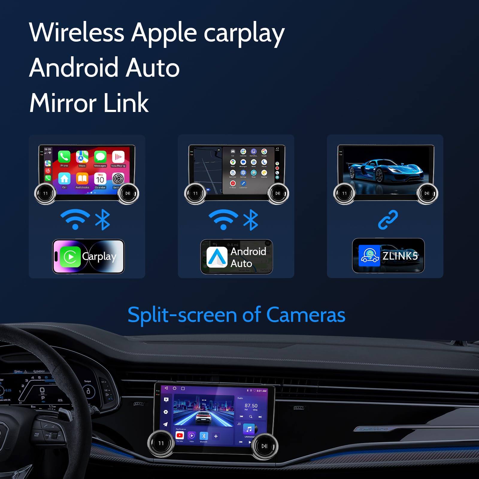 Haudio 2 DIN Autoradio,con Wireless CarPlay e Android Auto,10,1 pollici CarPlay audio,controllo vocale con telecamera di retromarcia, Bluetooth 5.0, GPS navigazione, Mirror Link
