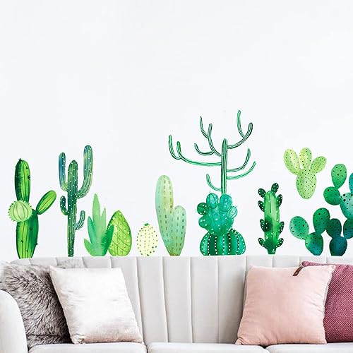 Miniatura 12 de Calcomanías de pared de cactus para despegar y pegar, calcomanías de pared de cactus de 11 x 35 pulgadas para dormitorio, calcomanías de pared