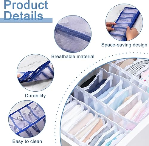 Miniatura 3 de uxcell Paquete de 2 organizadores de ropa para armario, 7 rejillas para calcetines, caja de almacenamiento para guardar calcetines, ropa interior,