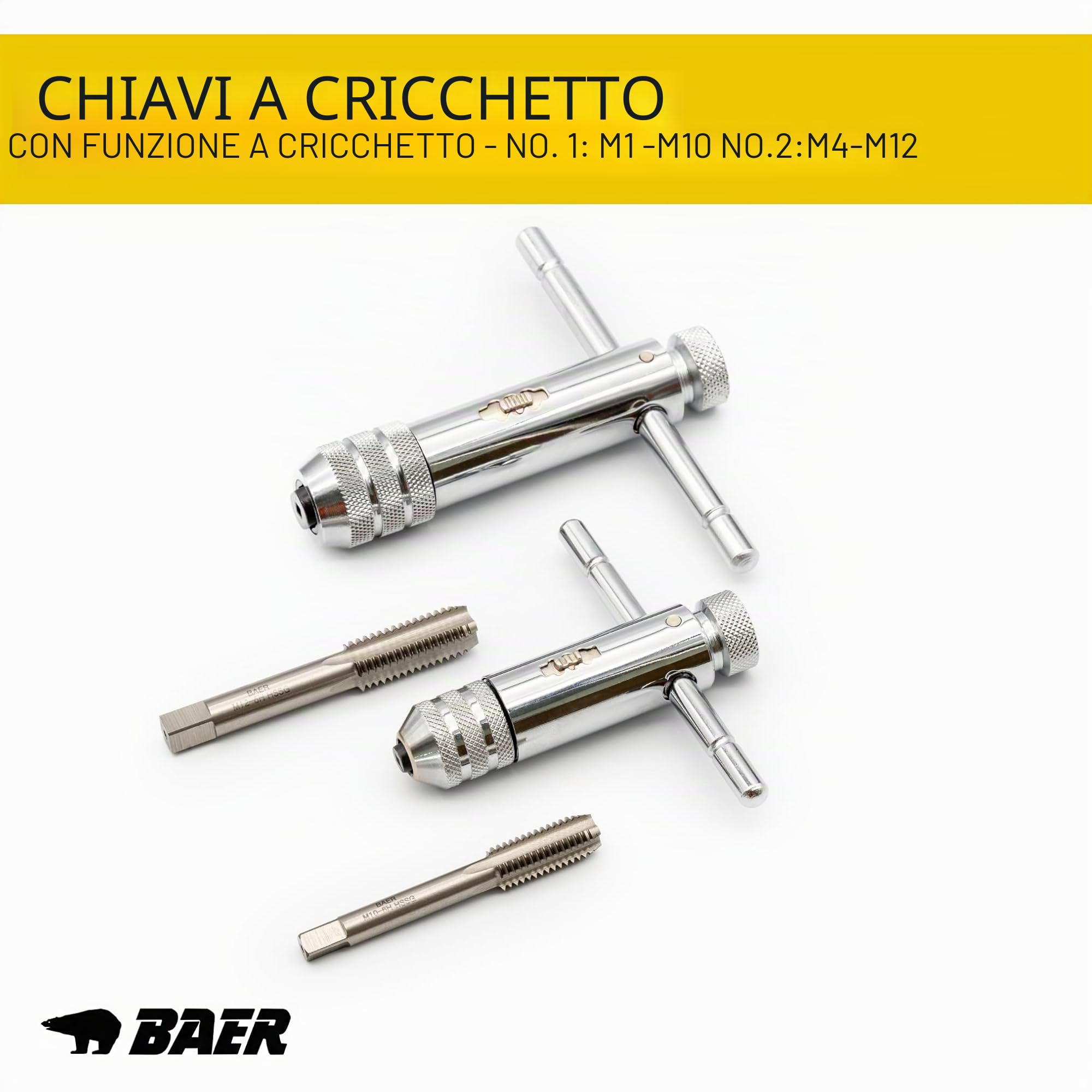 BAER Set di maschietti M3 – M12, HSS, file, utensili per filettatura, set di filettatura, maschio
