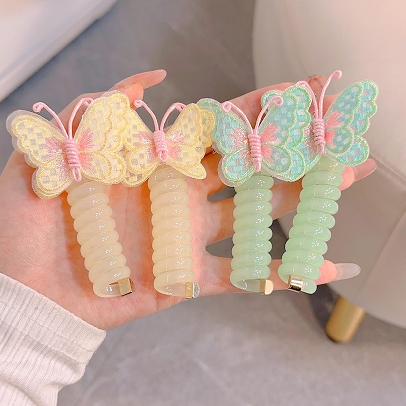 2 cintas para el pelo para niños, bordadas, con diseño de mariposa, estéticas, coleteros para el pelo de niña, coleteros