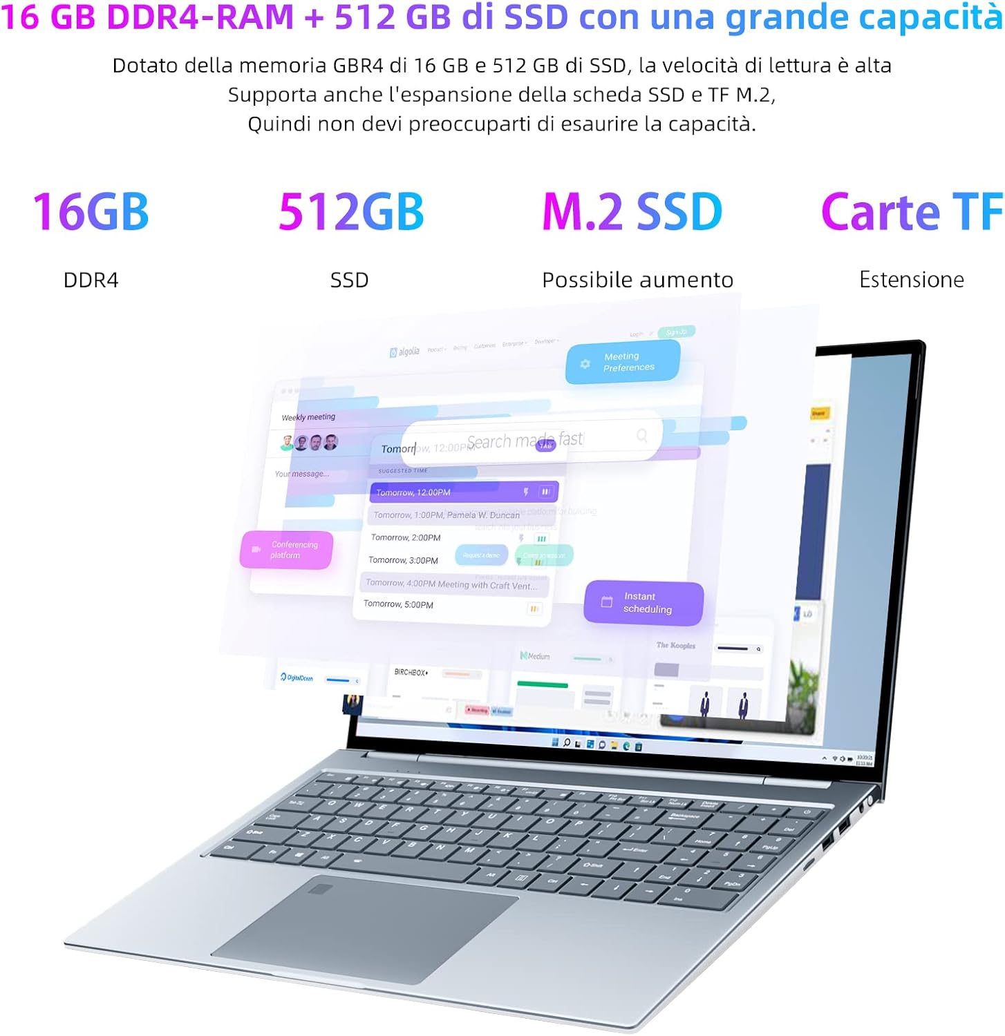 Morostron PC Portatile 16 Windows 11 Notebook,16GB RAM 512GB SSD,Intel Core i5 IPS 2.5K, Supporta lespansione SSD 1TB USB3.0, HDMI,Tastiera Retroilluminata, Riconoscimento dellImpronta Digitale Morostron PC Portatile 16 Windows 11 Notebook,16GB RAM 512GB SSD,Intel Core i5 IPS 2.5K, Supporta lespansione SSD 1TB USB3.0, HDMI,Tastiera Retroilluminata, Riconoscimento dellImpronta Digitale