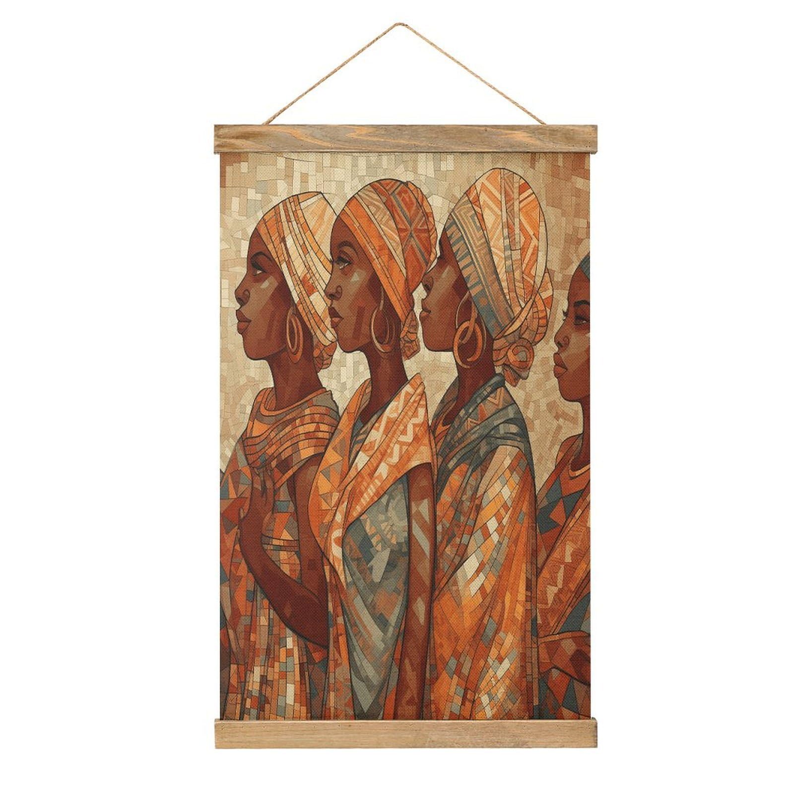 VstaDank Africa Ethnic Pottery Hanging Poster with Wooden Frame Modern Linen Hanging Painting Retro Style Wall Decor Art Painting for Living Room,Bedroom Decor Poster Frame 20.4x13.1inch
