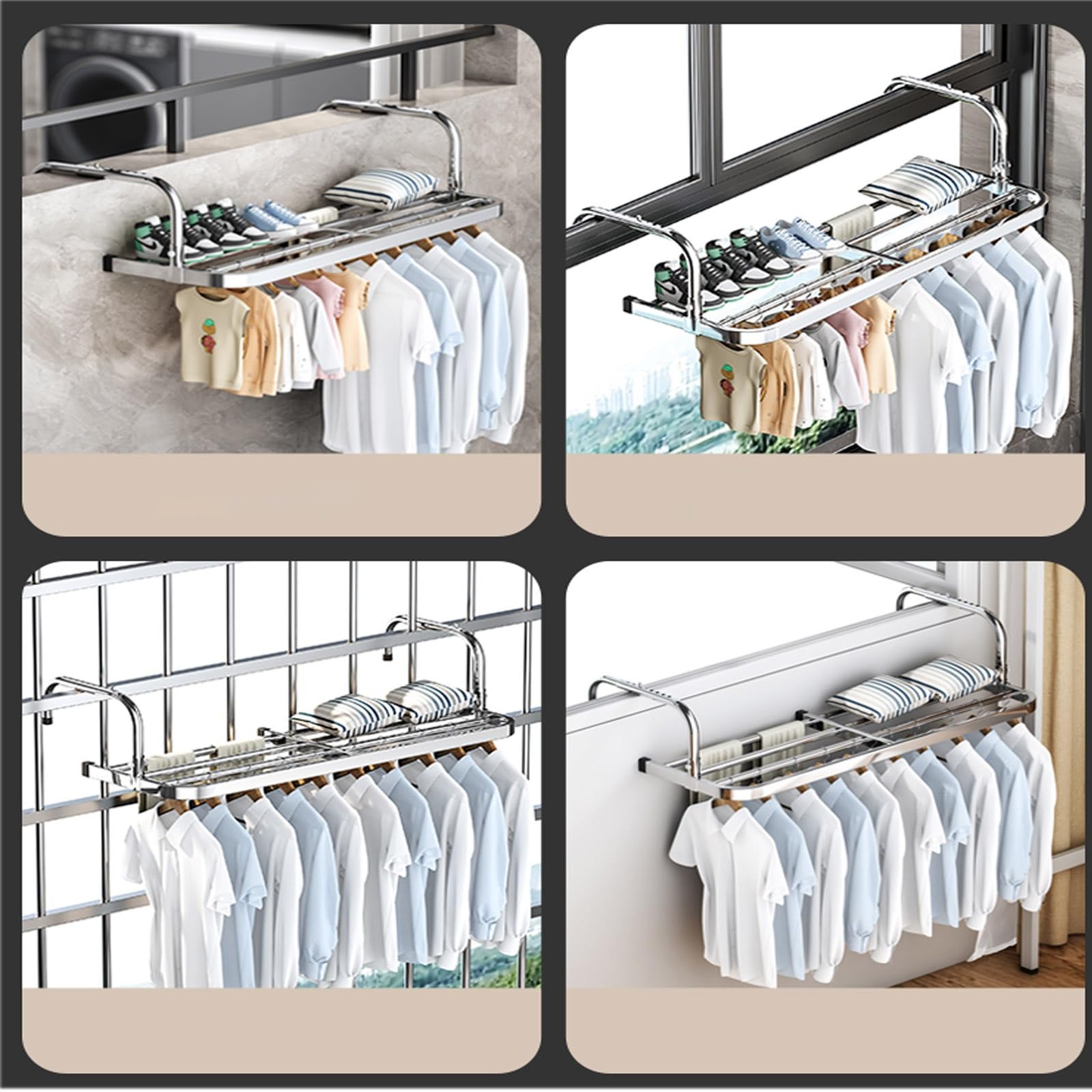 Praktisch Heizkörper-Wäscheständer, Wäscheständer Wandtrockner, Heizkörpertrockner,für Geländer, Sicherheitsfenster, Balkone, Zum Trocknen Von Schuhen, Socken, Decken, 60cm/24inch,90cm/35inch(Hooks,90