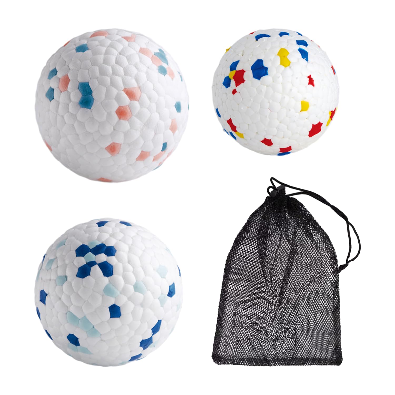 SLEEKEE 3 pelotas para mascotas, 1 bolsa de malla, pelota de juguete para perros, juguete indestructible para perros, pelota de salto alto resistente a mordeduras, adecuada para el entrenamiento de