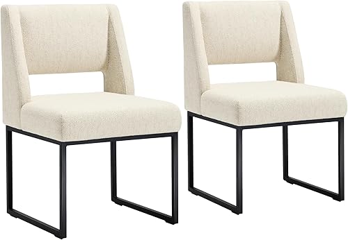 Miniatura 7 de Juego de 2 sillas de comedor tapizadas, modernas sillas de comedor con cojín grueso y ancho, respaldo abierto y patas de metal para cocina, sala de