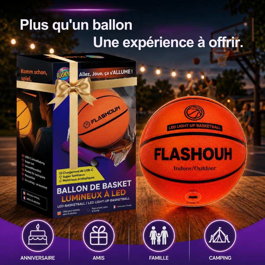 Véritable Ballon de Basket LED T7 Rechargeable USB-C - Pompe Incluse