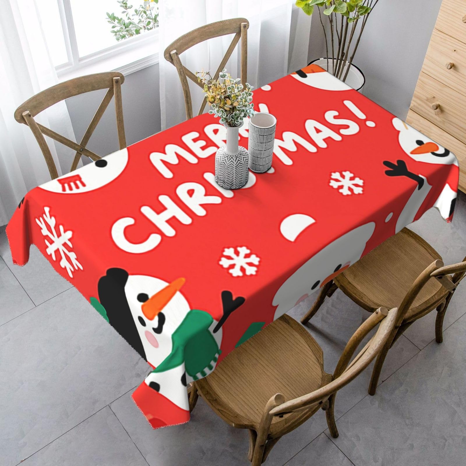 FekiLoot Xmas Snowman Rectangle Tablecloth 35x55 Inch, Washable Reusable Farmhouse Table Cloths Wrinkle Free and Spillproof Kitchen Dinning Table Cover for Party Wedding Picnic Home Decor Tablecloths