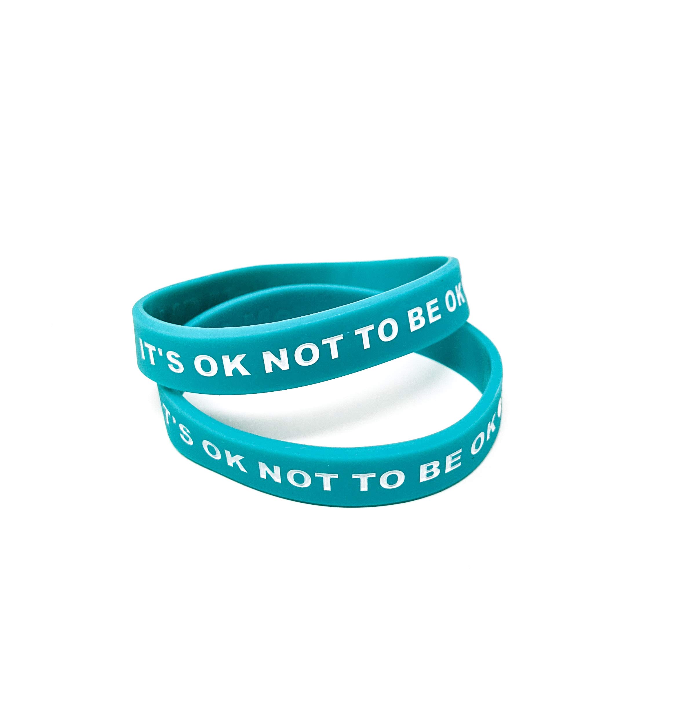 It's OK NOT to BE OK (Pack of 2) Mental Health Silicone Bracelets Wristbands MHA Gifts (Large 20cm, x2 Turquoise)