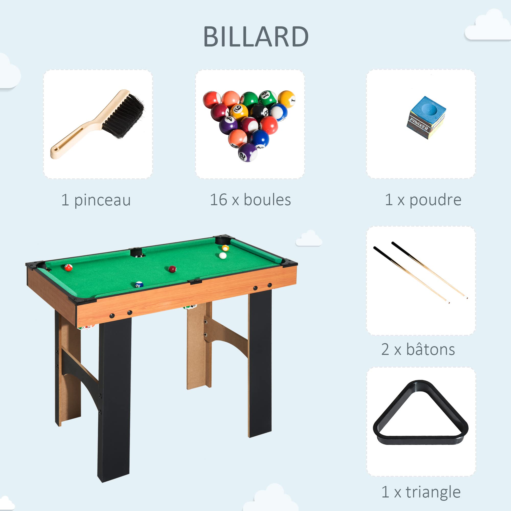 HOMCOM Table Multi Jeux 4 en 1 babyfoot Billard air Hockey ping-Pong avec Accessoires en Bois 87 x 43 x 73 cm
