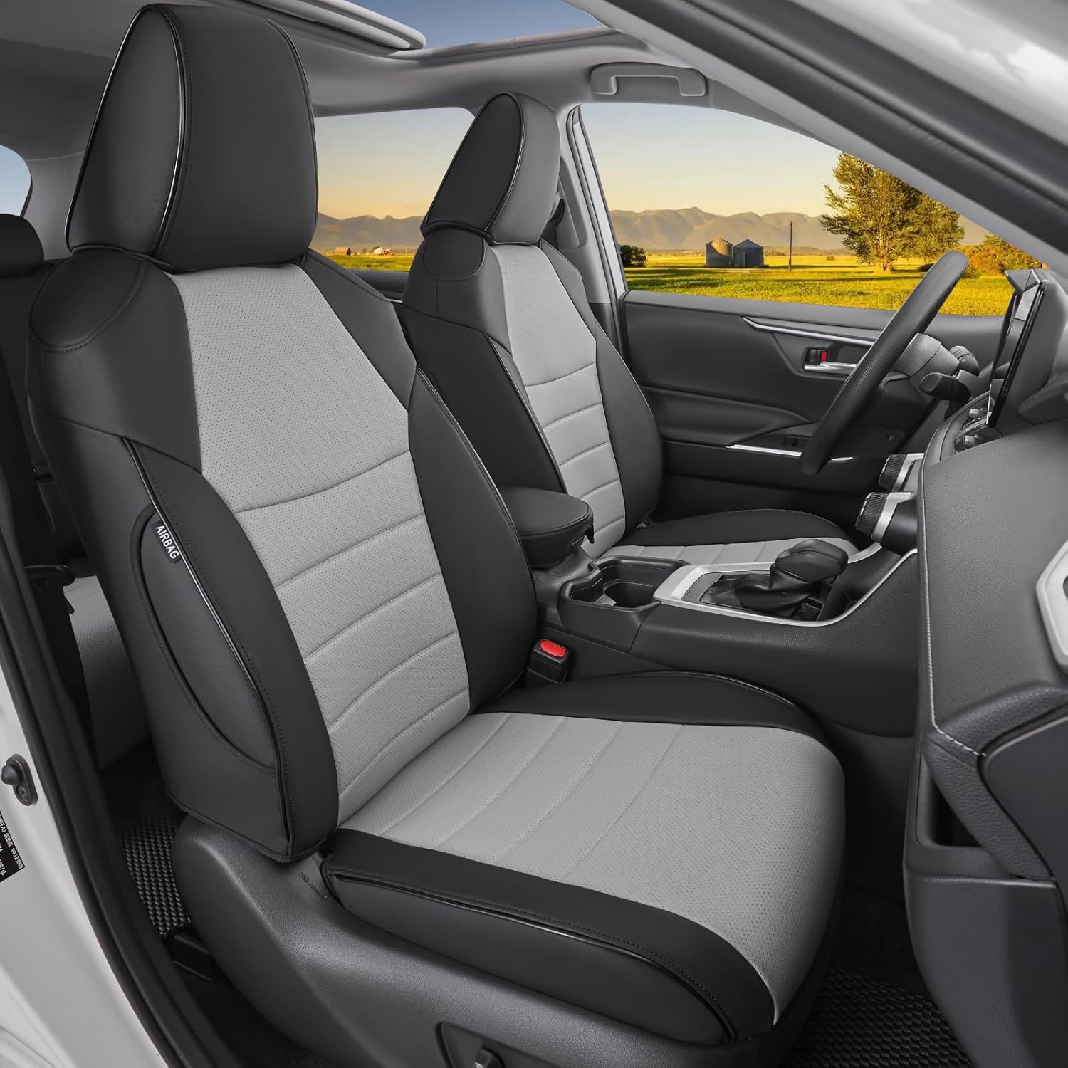 HKZ Fit RAV4 Car Seat Covers Set for 2019 2020 2021 2022 2023 2024 2025 Toyota RAV4 LE,XLE,XLE Premium,Limited - 5 Seats Full Set Leather(Black/Gray) Black/Gray 2019–2025 RAV4 Gas – LE/XLE/XLE Premium/Limited