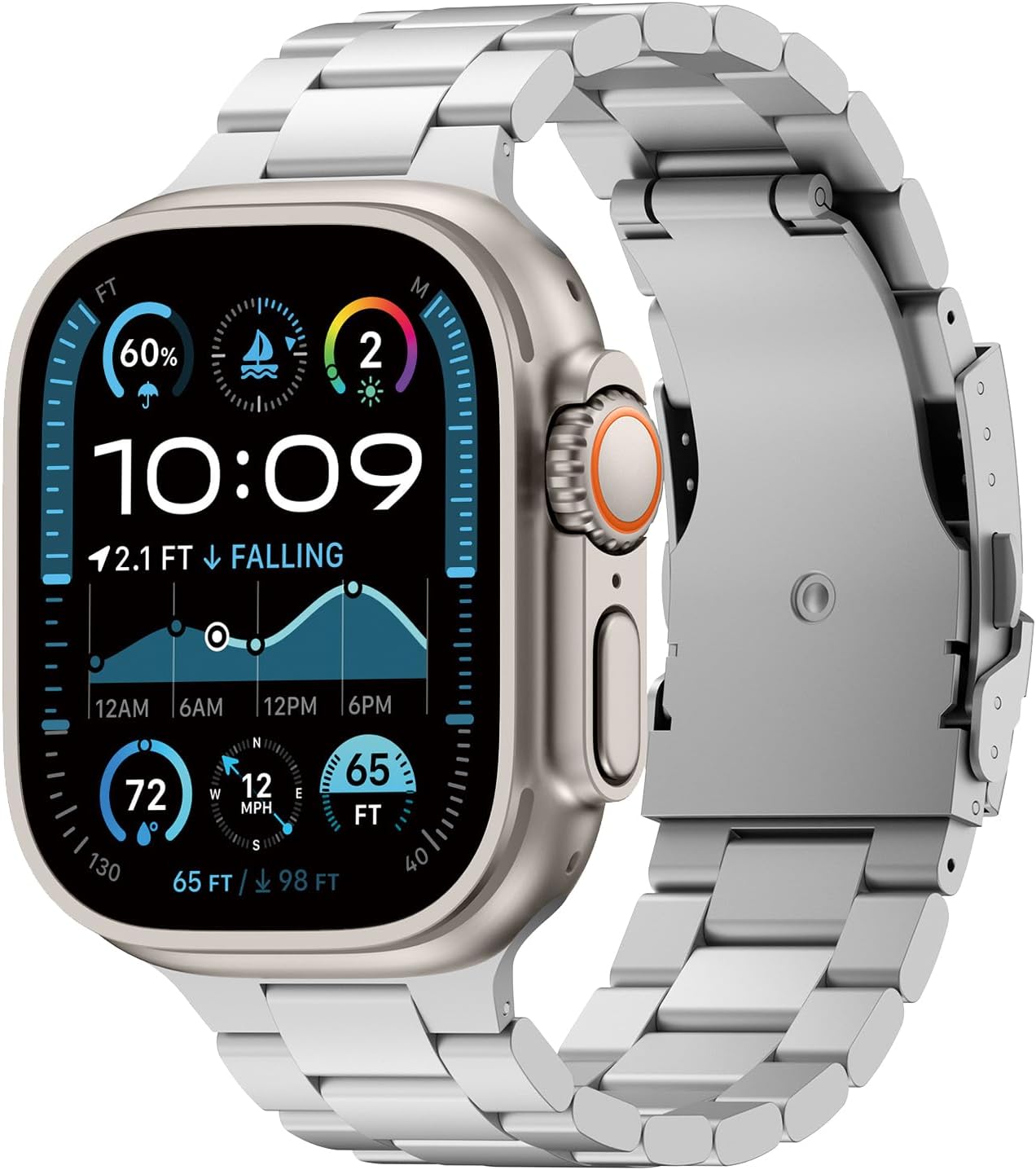 Full Titanium Band for Apple Watch Ultra 3/2/1 Bands 49mm for Men, Replacement Strap with Secure Clasp and DLC Coating for iWatch Series 11/10 46mm, 9/8/7 45mm, SE3/6/5/4 44mm, 3/2/1 42mm