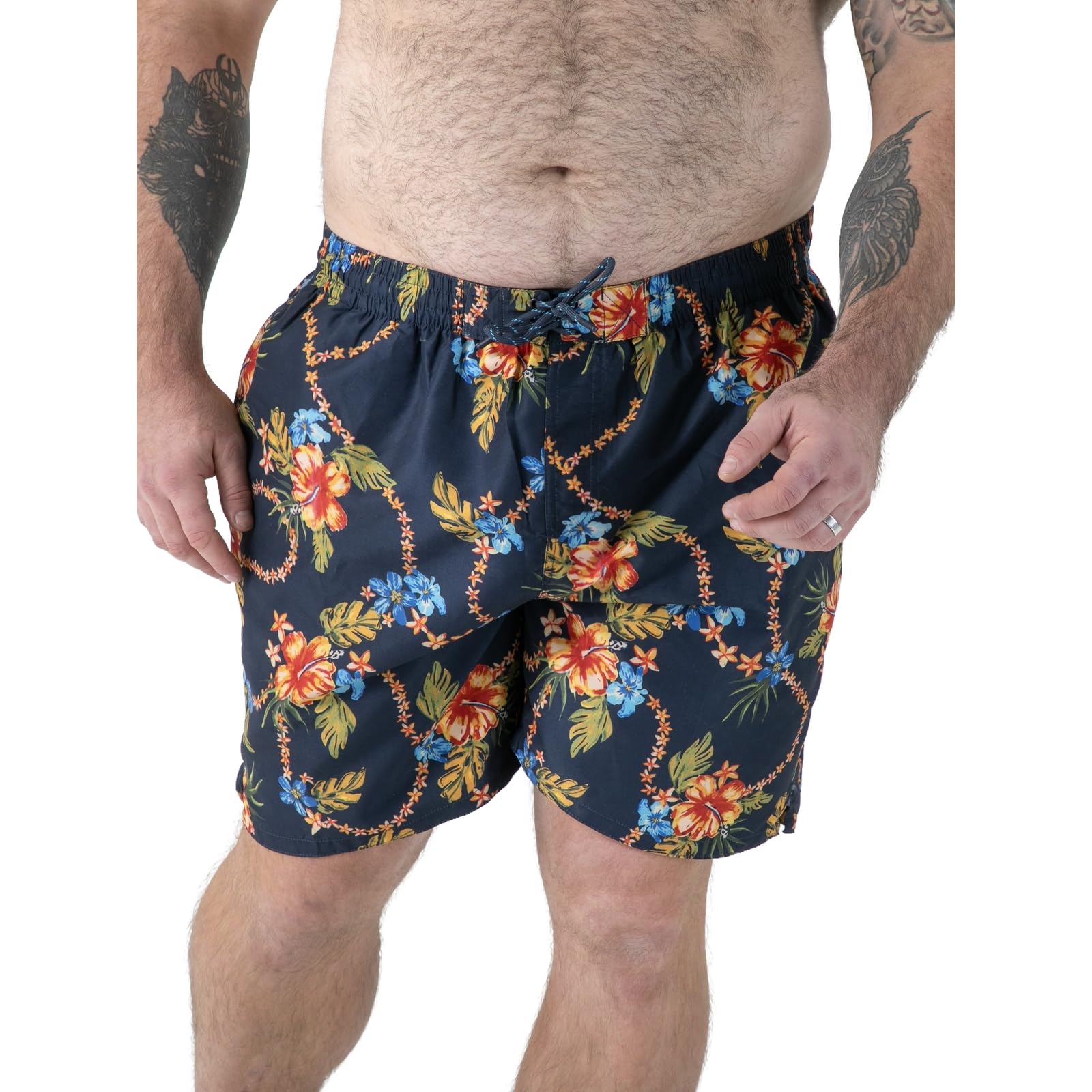 D555 Mens Dawson Big & Tall Hawaiian Print Swim Shorts - Navy - 4XL
