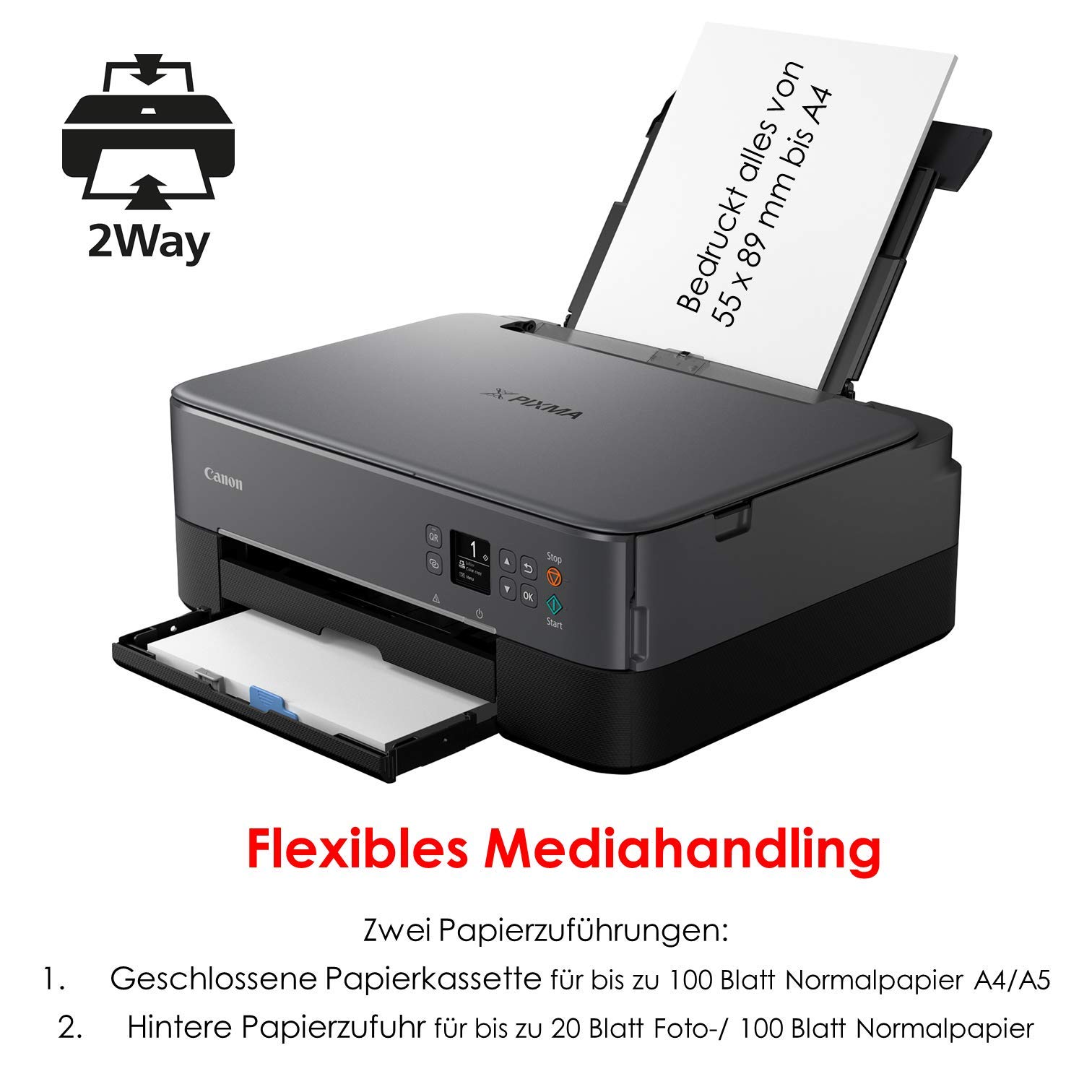 Canon PIXMA TS5350 - Stampante multifunzione a getto d'inchiostro a colori (stampa, scansione, copia, display Oled da 3,7 cm, WLAN, Print App, 4800 x 1200 Dpi), colore: Nero