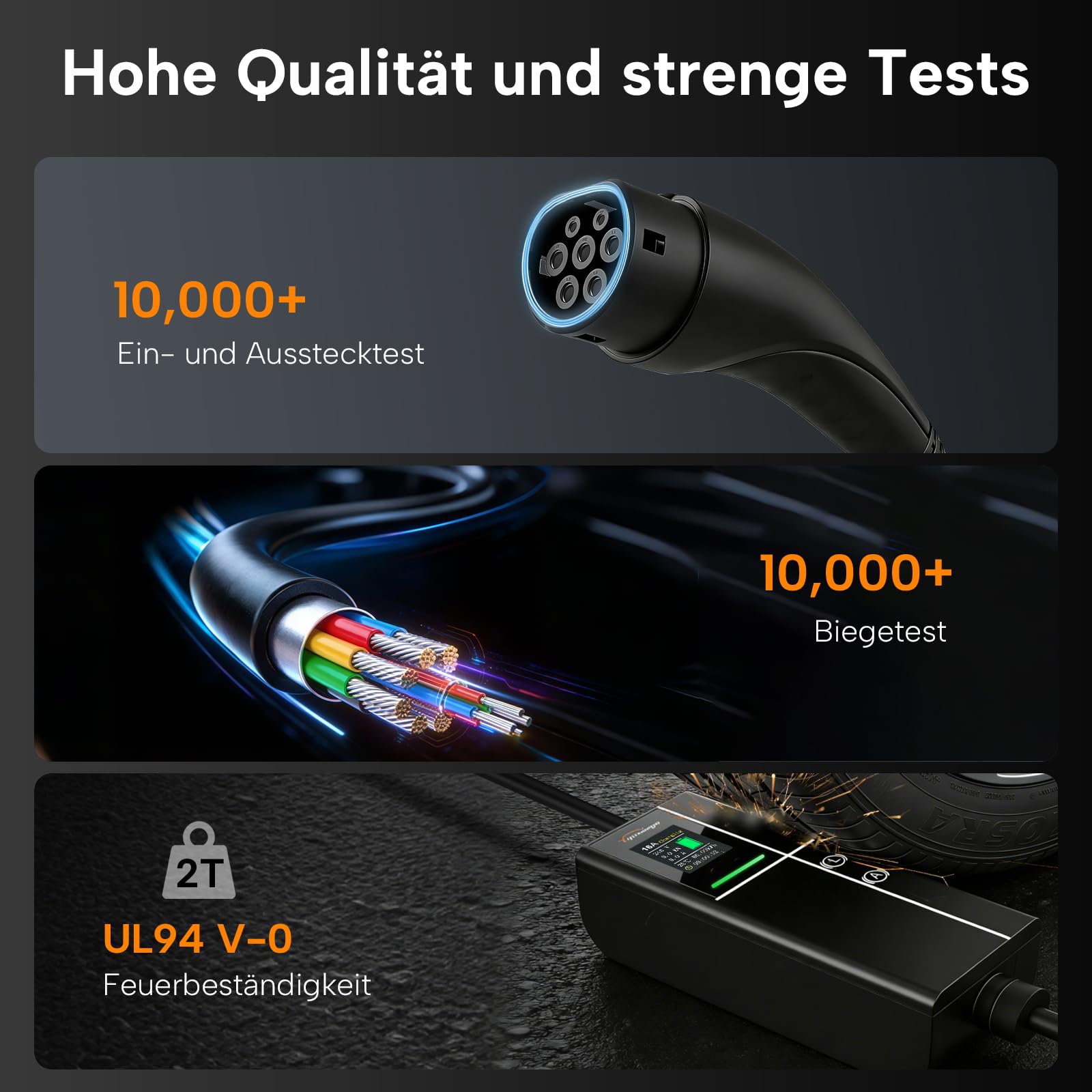 Typ 2 Ladekabel Schuko 16A /3,5kW /6M, Typ 2 Tragbares Ladegerät | Verstellbarer Strom 8A/10A/13A/16A einstellbar mit Digitalanzeige, 6h Verzögerungstimer, IP66, Tragetasche und Mikrofasertuch