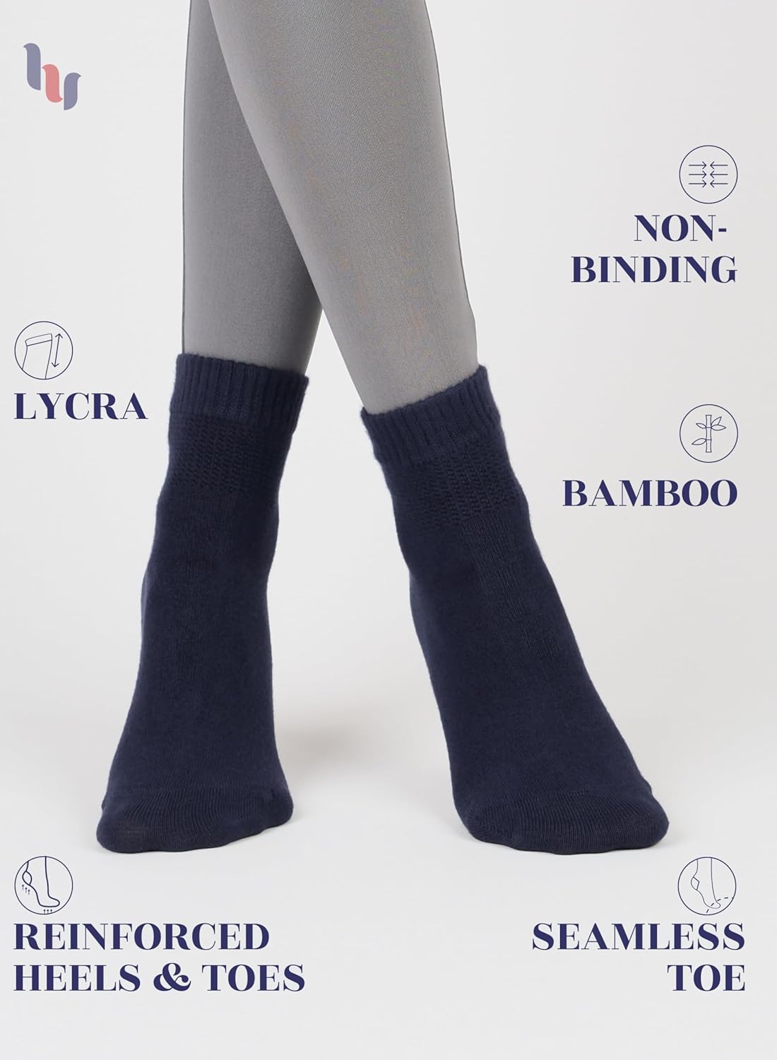 Hugh Ugoli Diabetic Socks for Women Rayon Derived from Bamboo, Soft, Ankle, Thin, Wide, Loose, Non-Binding Top, 4-8 Pairs - Image 3