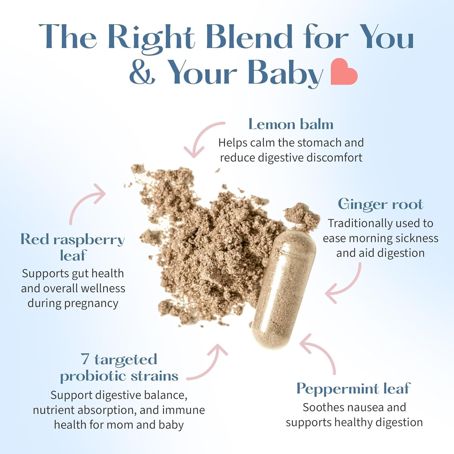 LOVEBUG Prenatal Probiotic Supplement - 7 Probiotics & Prenatal Vitamins for Women, 20 Billion CFU, with Soothing Peppermint, Ginger, Raspberry Leaf and Lemon Balm. 60 Capsules - Image 2